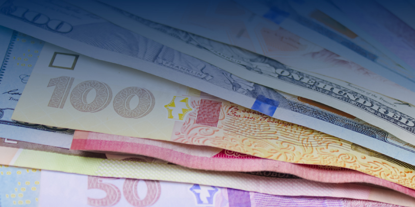 Blue Pink Currency Bills